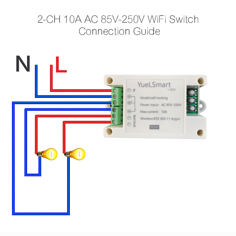 2-CH 10A AC 85V-250V WiFi Switch