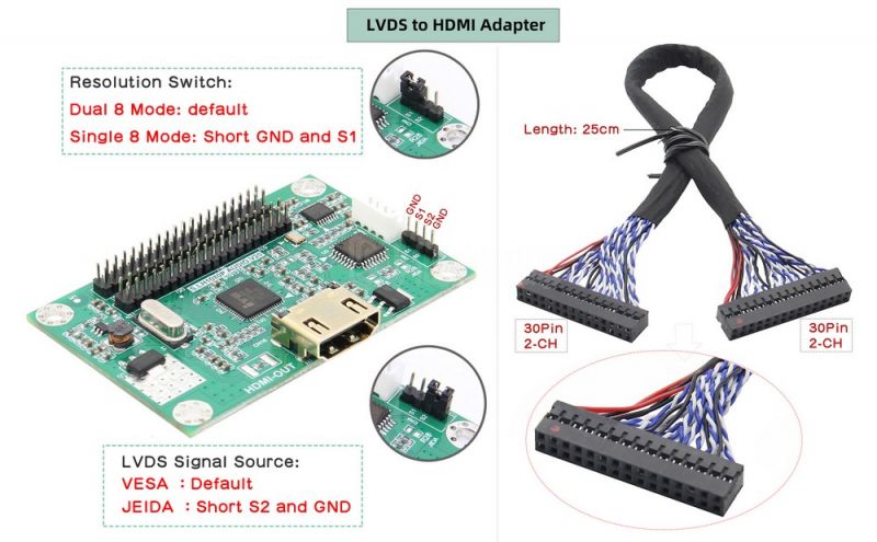 Lvds Cable 2-ch 8-bit, 30pin, (left Supply) For Lg Type Panel