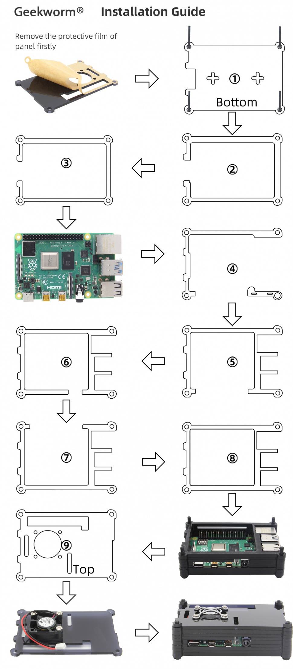9-layer acrylic case installation guide for raspberry pi 4 model b