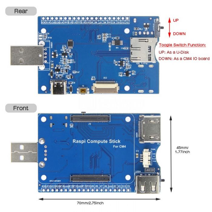 dimension and toogle switch description of CM4 stick